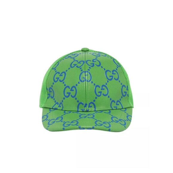 NWT Gucci - GG leather baseball cap Green BLUE GG Size M 100% Authentic